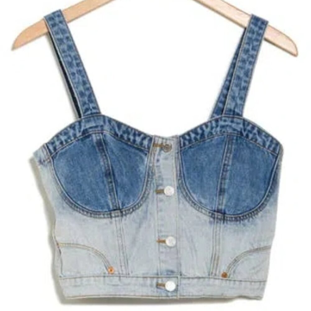 NWT BLANKNYC Call Back Denim Bustier Top. Sz: M